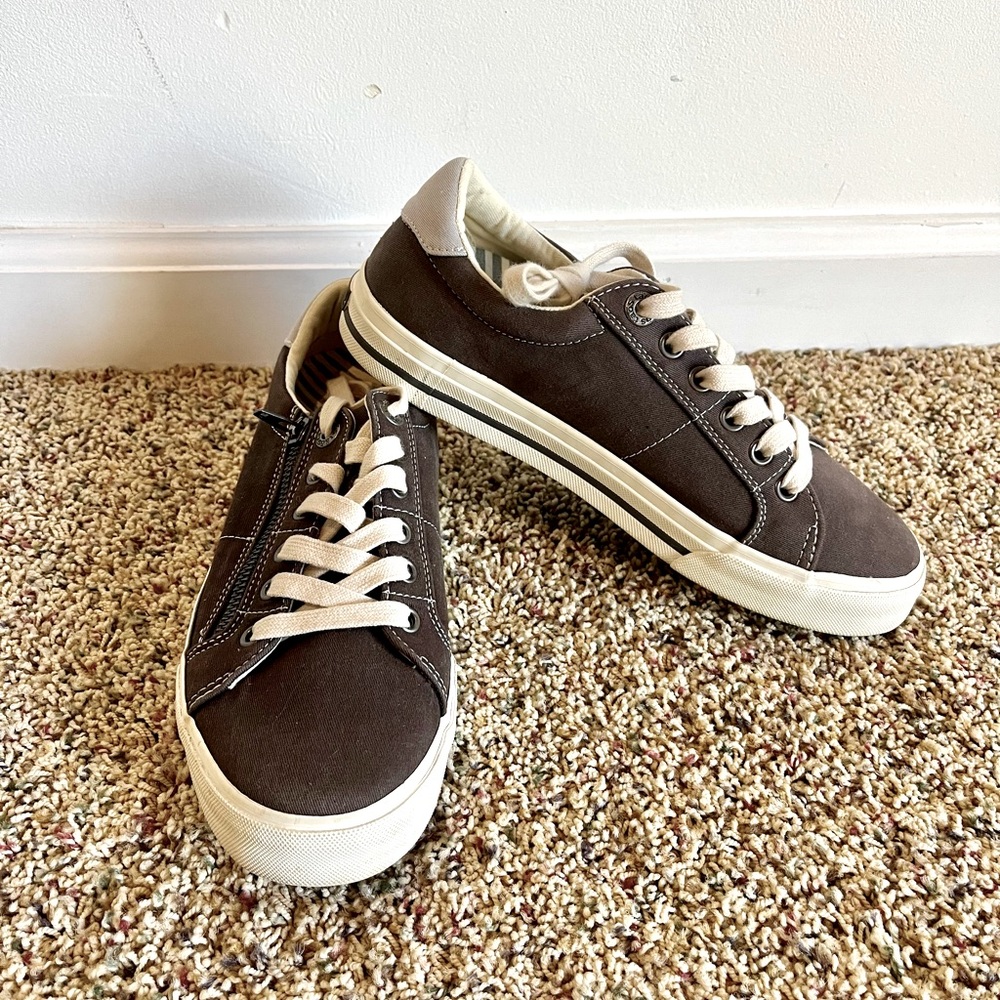 Taos Womens Z Soul Sneakers Zip Lace Charcoal Grey/Black Canvas 7.5, excellent